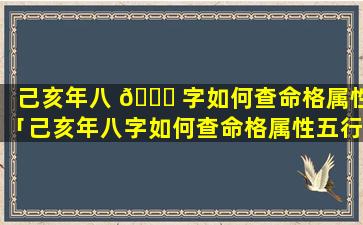 己亥年八 🐈 字如何查命格属性「己亥年八字如何查命格属性五行」